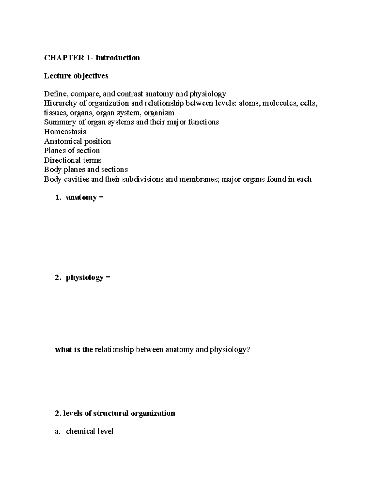 AP1 Study Guide: Introduction to Anatomy & Physiology (Unit 1) - Studocu