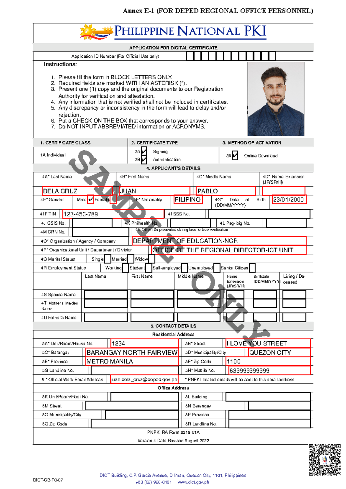 Digital Certificate Application Form - PNPKI RA - Sample E1-E6 - Studocu