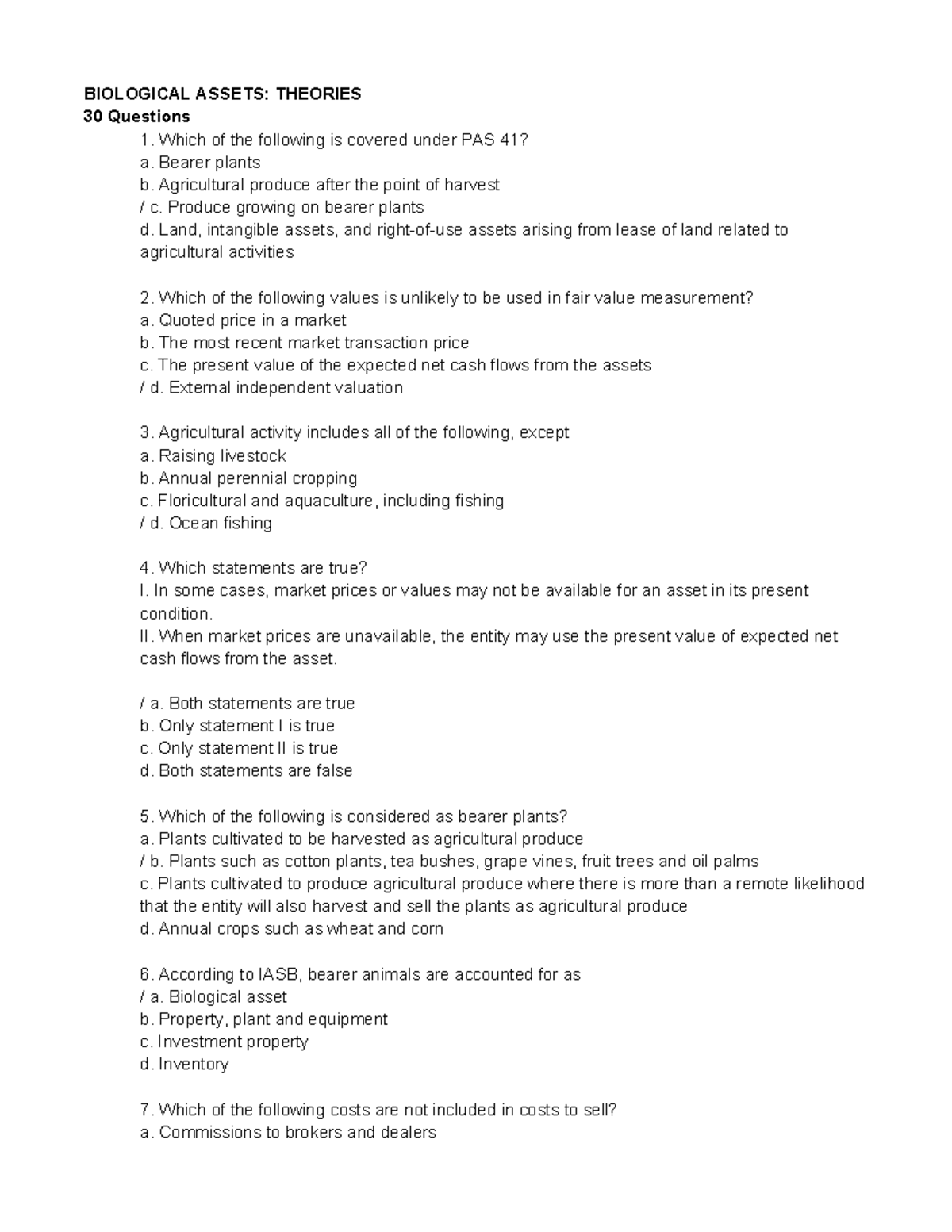 BIO 101: Biological Assets Theories - 30 Key Questions & Answers - Studocu