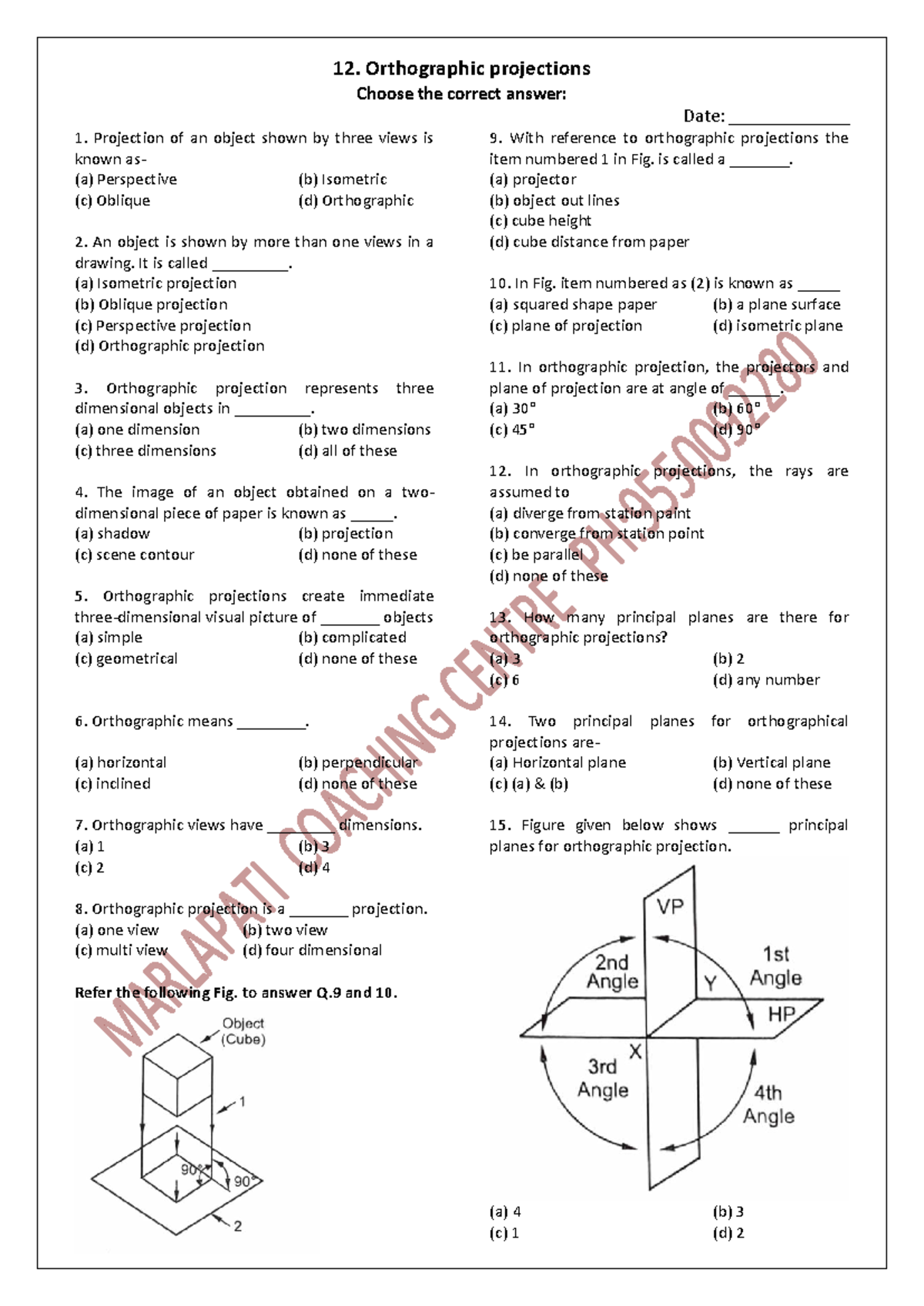 12. Orthographic Projections: Quiz Questions and Answers - Studocu