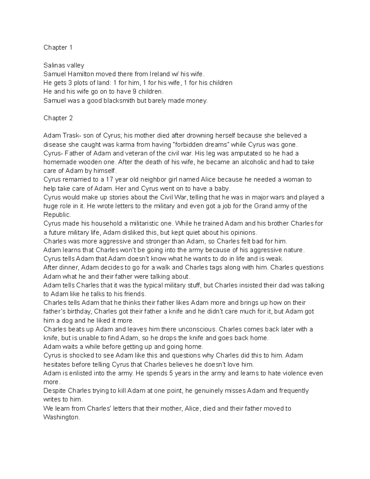 East of Eden (ENG 101) Comprehensive Chapter Summary Studocu