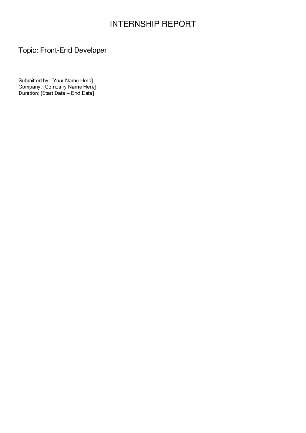 Front End Developer Internship Report: Skills & Experiences - Studocu