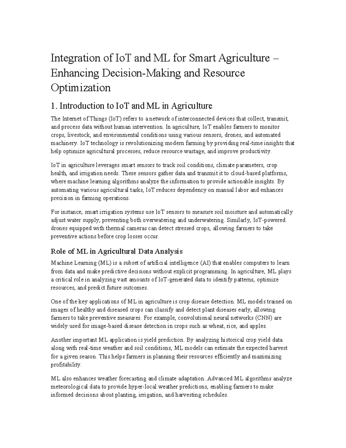 Integration of IoT & ML for Smart Agriculture: Enhancing Efficiency ...