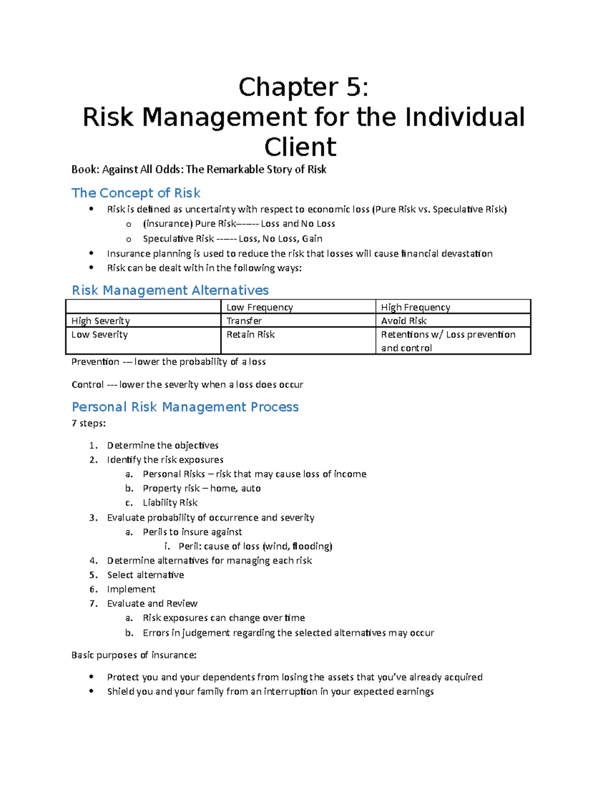 Chapter 5 - Risk Management Strategies for Individuals - Studocu