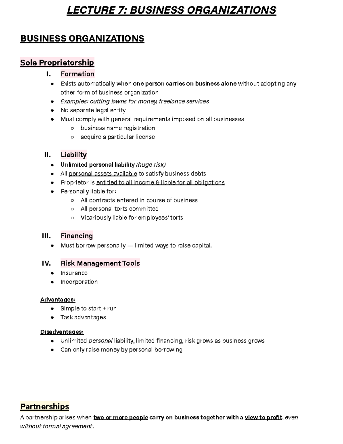 LAW122 Final Exam Notes: Business Formation & Contract Law - Studocu