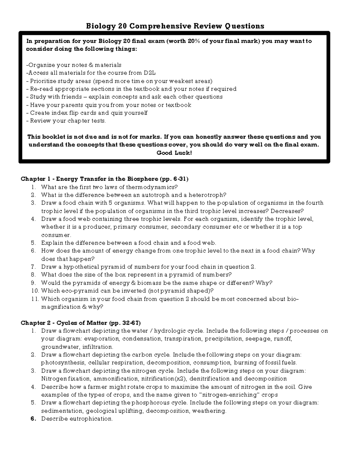 Biology 20 Final Exam Comprehensive Review Questions - Studocu