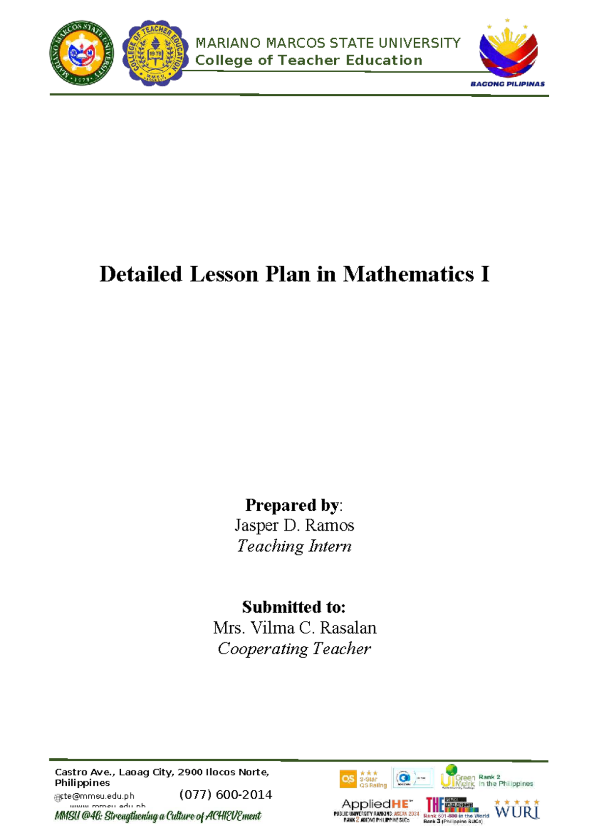 Lesson Plan Mathematics Patterns G1 - College of Teacher Education ...