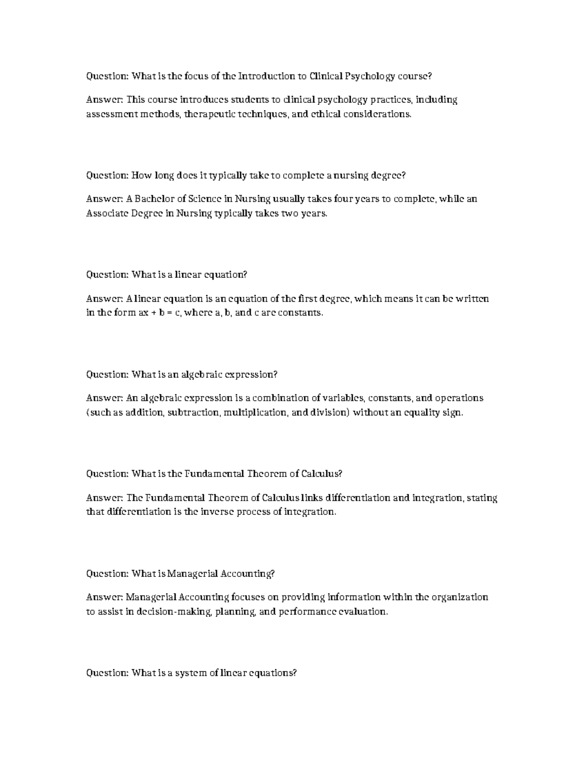 Clinical Psychology & Math Concepts: Key Q&A for Course Review - Studocu