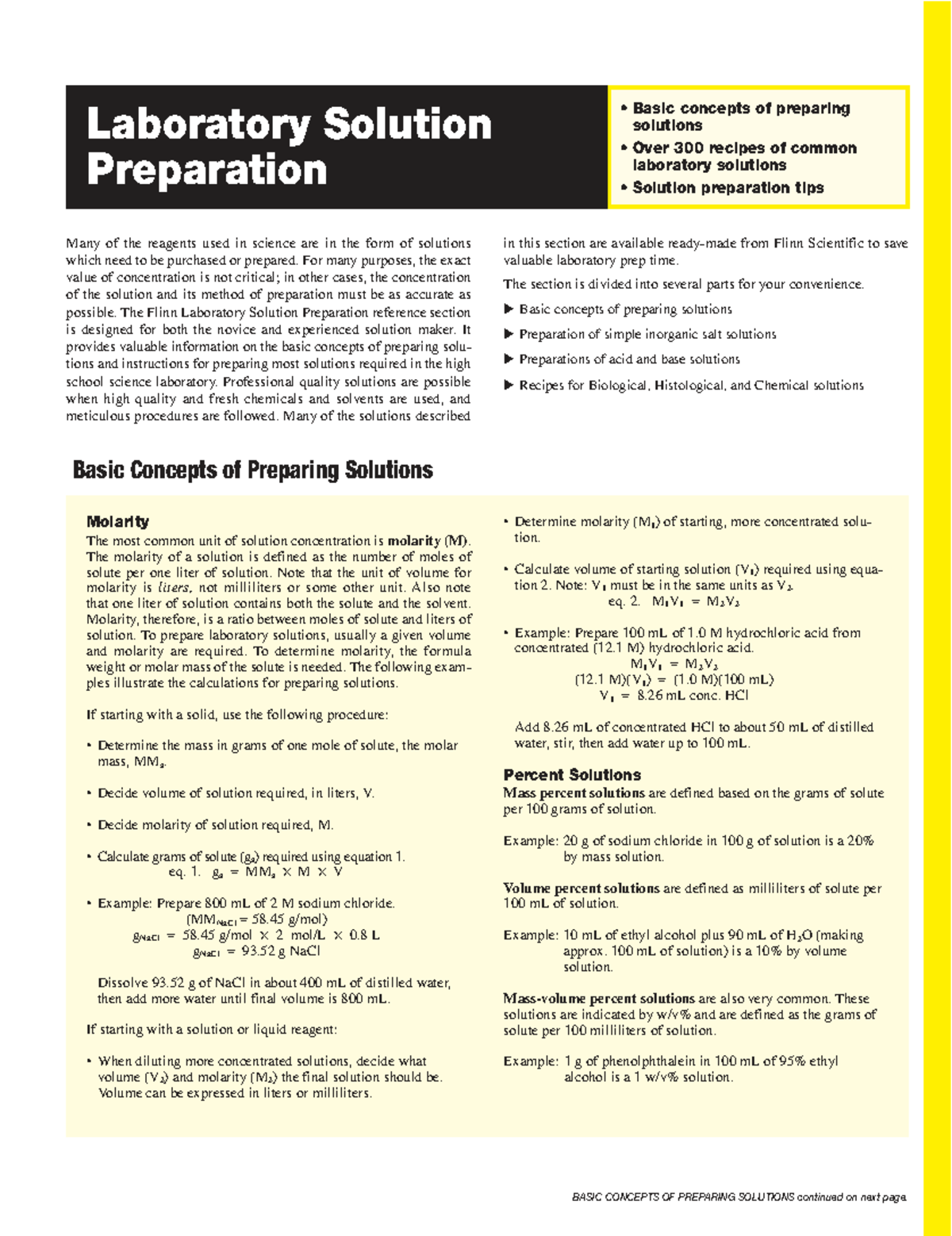 Laboratory Solution Preparation Guide for High School Science - Studocu