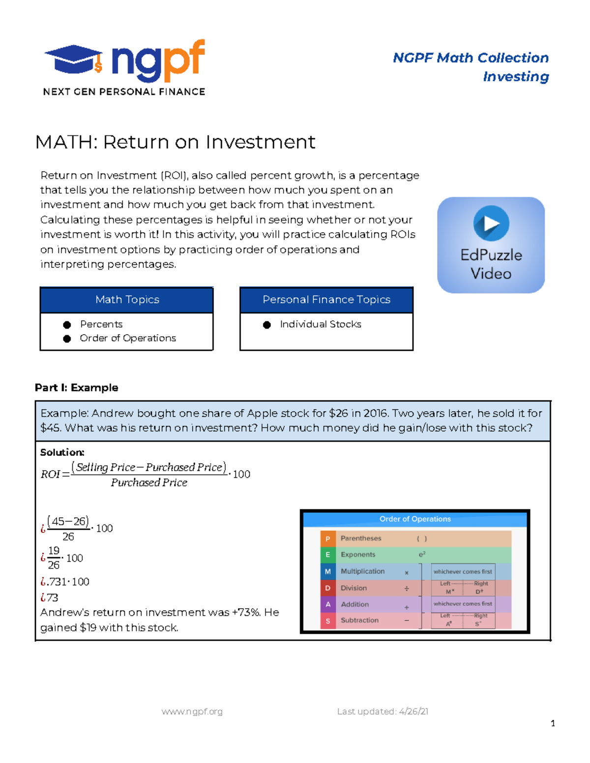 MATH: ROI Calculations and Practice Problems for Investing - Studocu