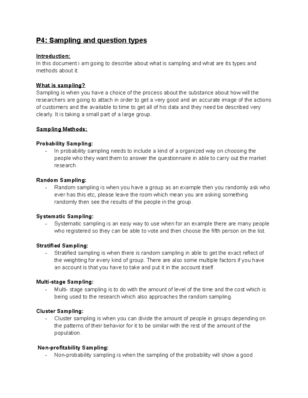 P4 - Sampling Methods & Question Types in BTEC Business Unit 10 - Studocu