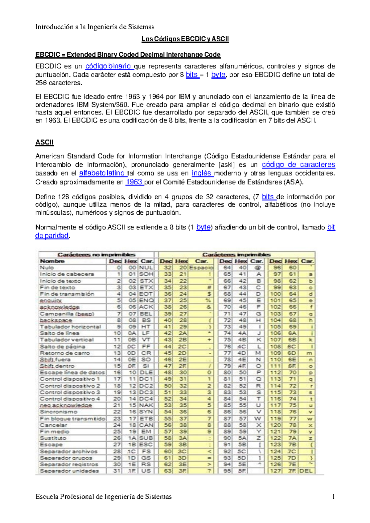 Sistemas de Numeración: EBCDIC, ASCII y Conversión de Bases - Studocu