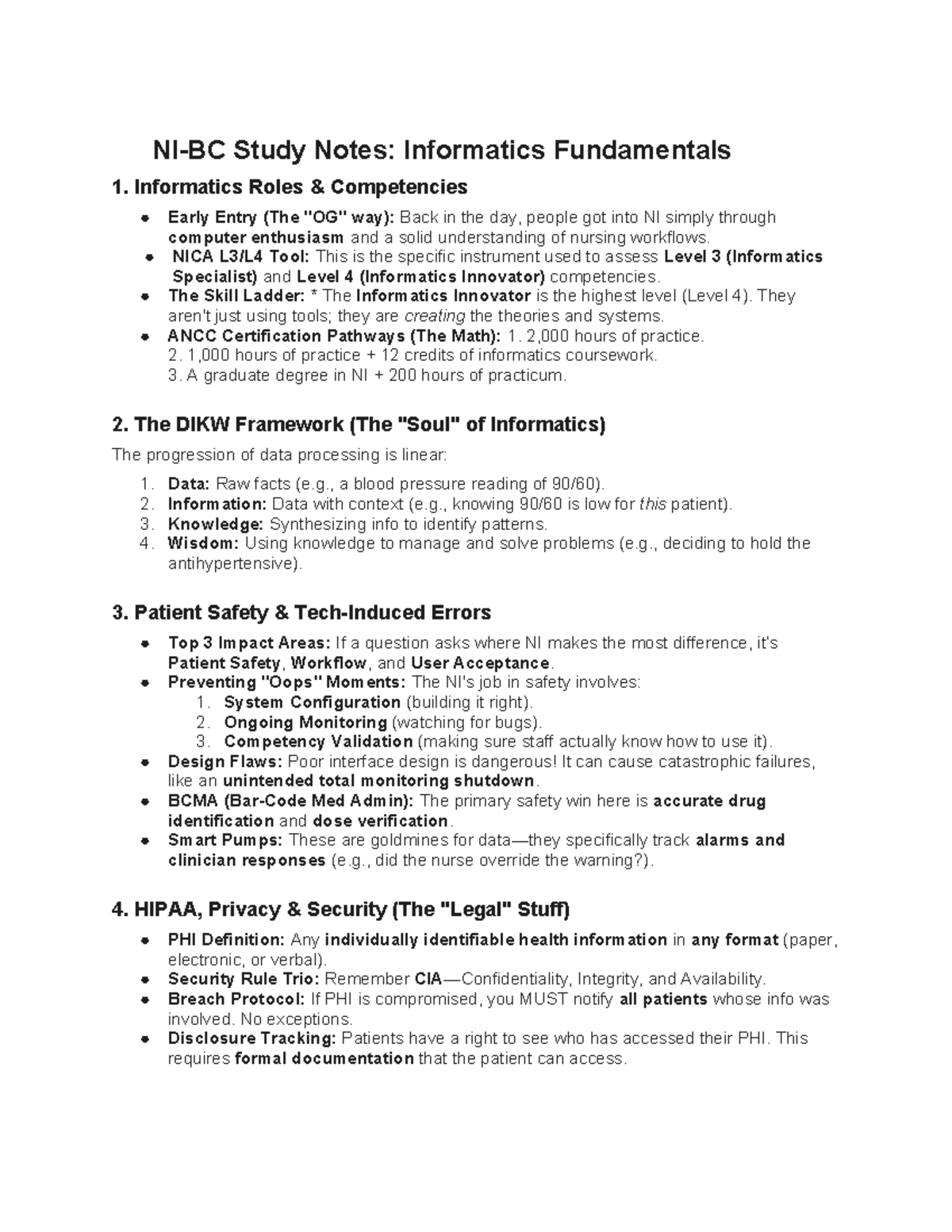 My NI-BC Nursing Informatics - Exam Notes for Certification - Studocu