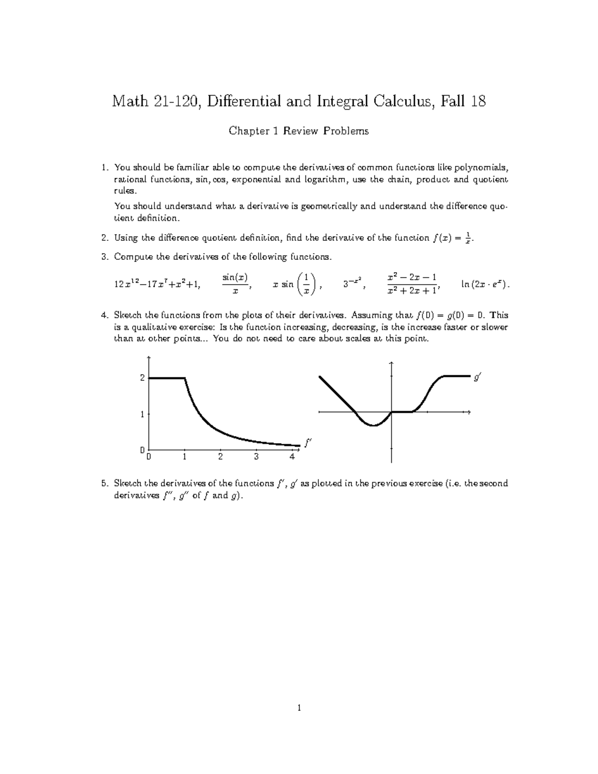 Practice derivatives - Math Differential and Integral Calculus, Fall 18 ...