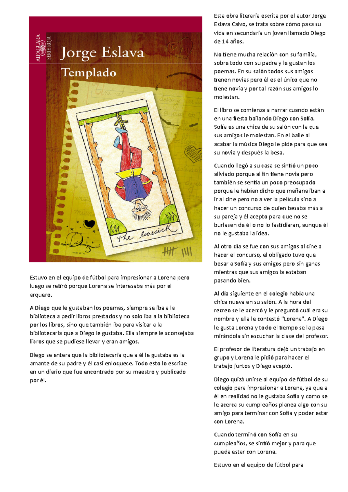 Análisis Literario de "Templado": Relato de Vida Adolescente - Document Preview