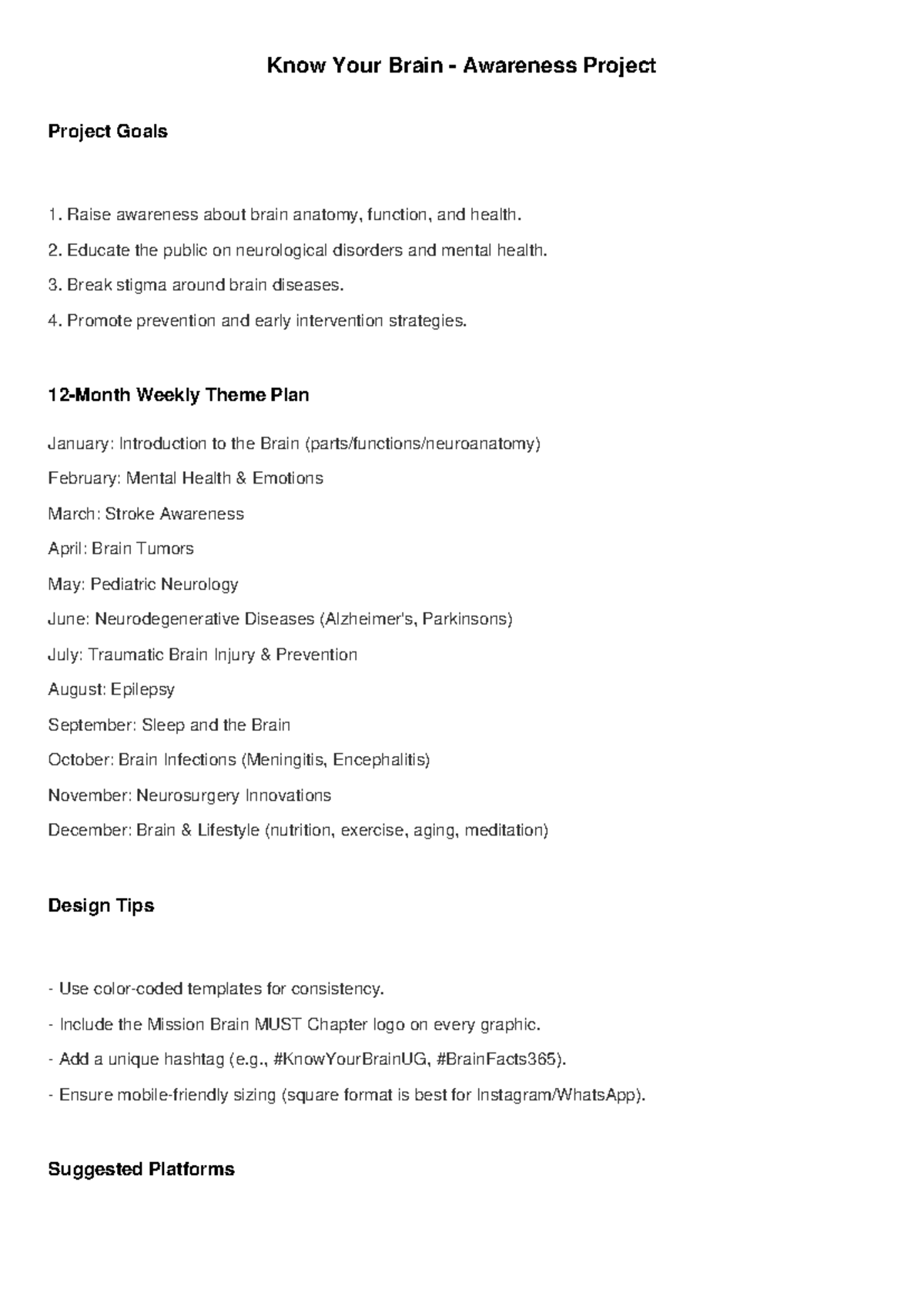 Know Your Brain Project Plan: Goals & Monthly Themes - Studocu