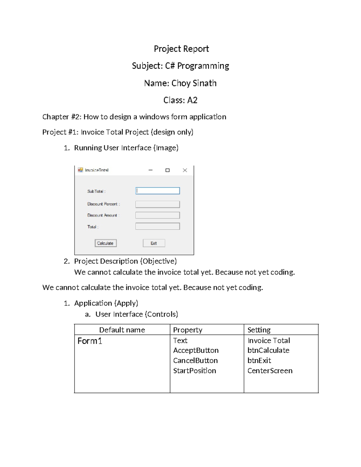 C# Programming Project Report: Invoice Total & Future Value - Studocu