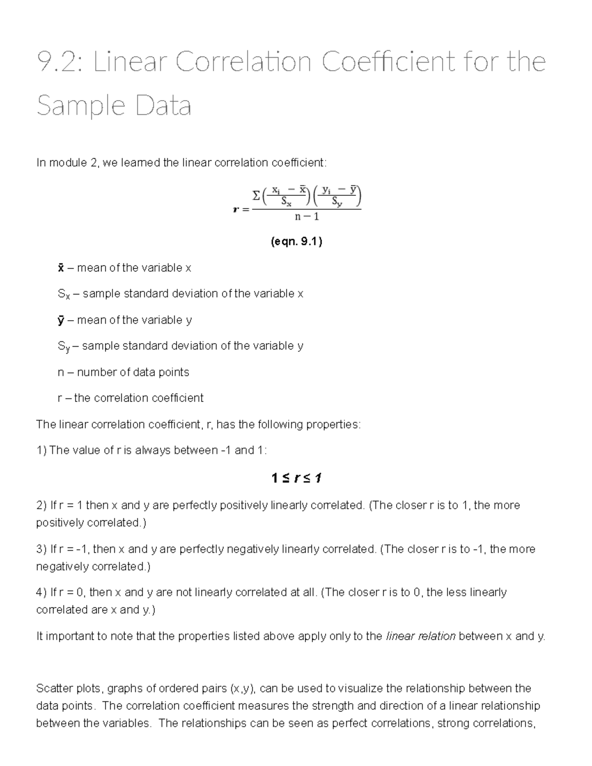 9.2 Linear Correlation Coefficient: Sample Data Analysis - 2025C - Studocu