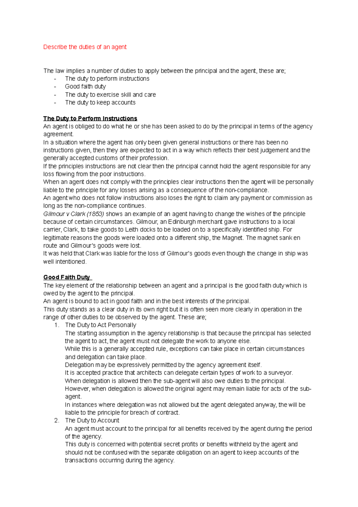 Duties of an Agent: Key Responsibilities Explained - Studocu