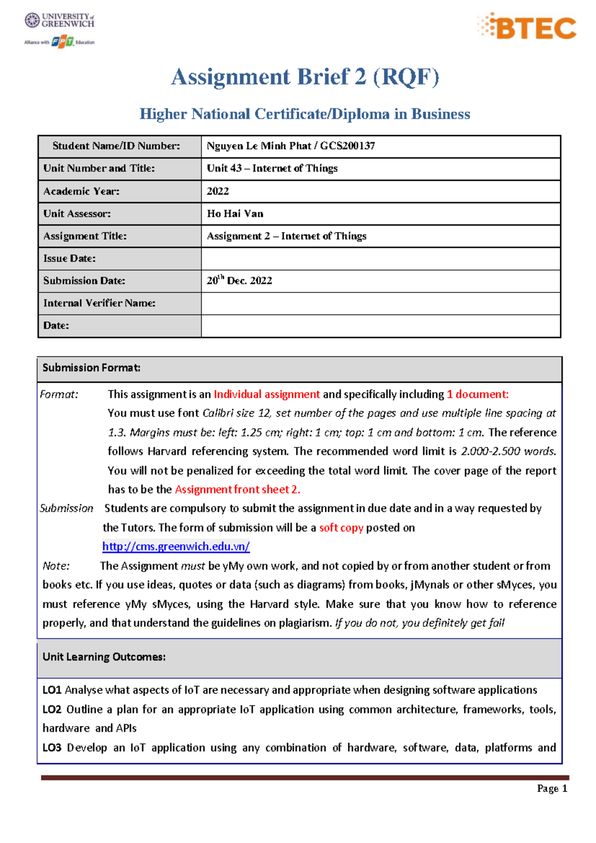 IoT Application Development Report (Unit 43 - Assignment 2) - Studocu