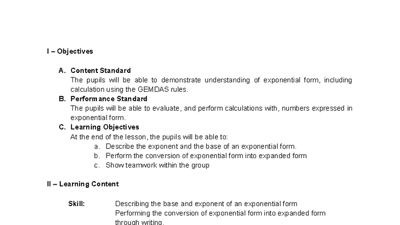 Grade 6 Math: Understanding Exponential Form and Calculations - Studocu