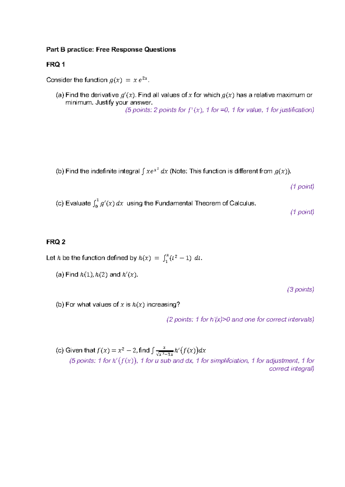 FRQ Practice: Free Response Questions for Calculus Concepts - Studocu