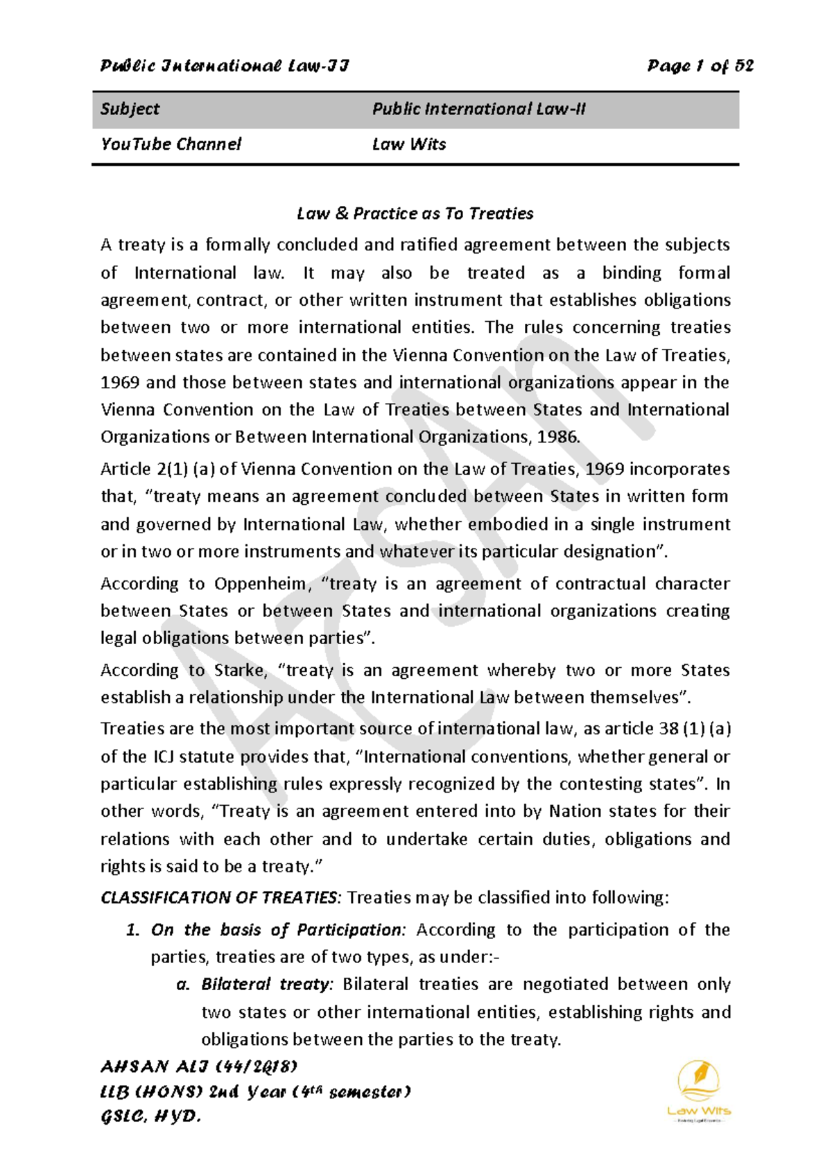 Public International Law-II: Treaty Law, Drafting & Interpretation ...