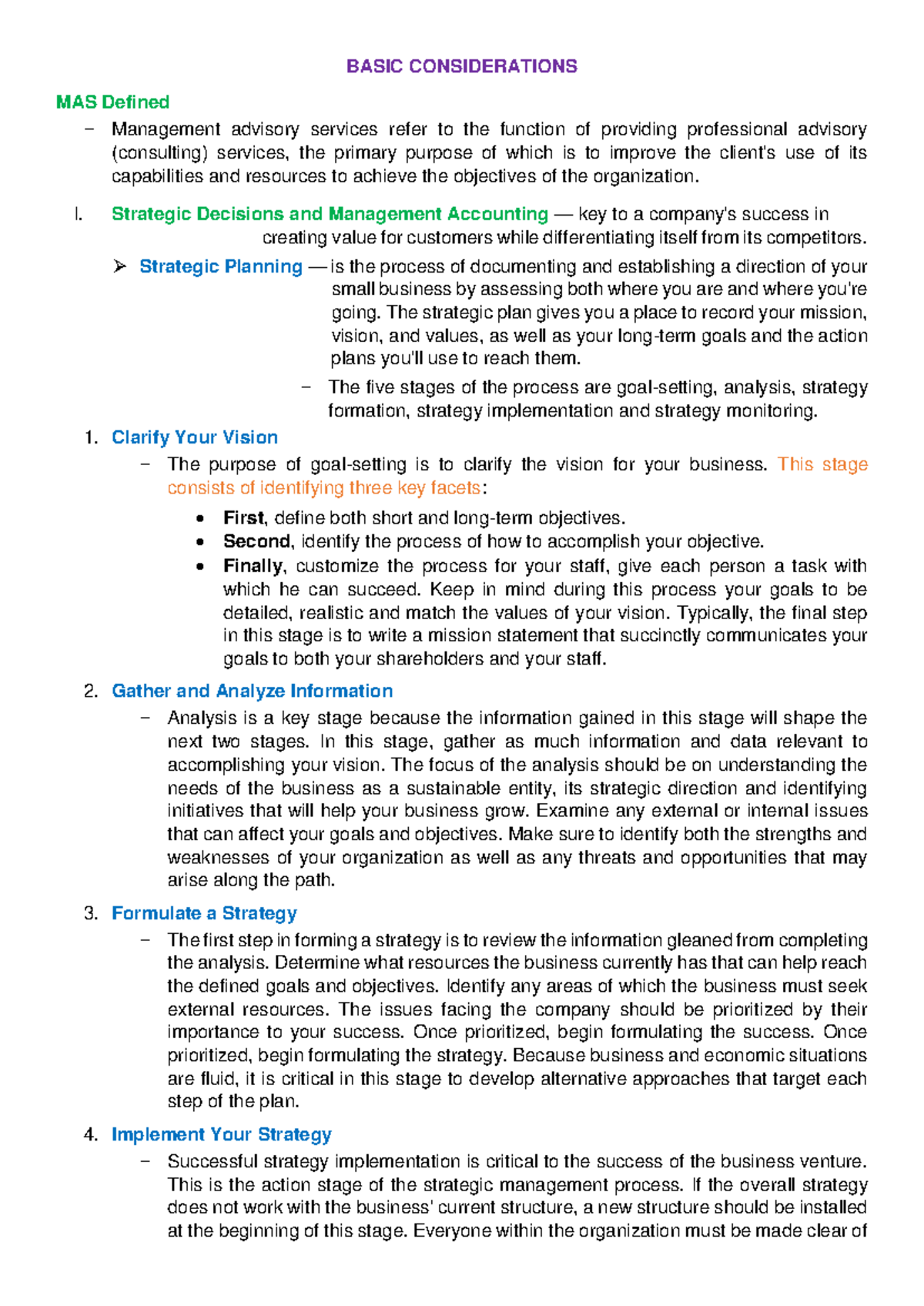 BASIC CONSIDERATIONS IN MANAGEMENT ADVISORY SERVICES - NOTES - Studocu