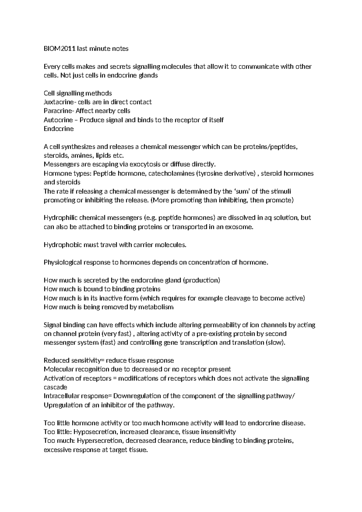BIOM2011 Final Exam Notes on Cell Signalling Mechanisms - Studocu