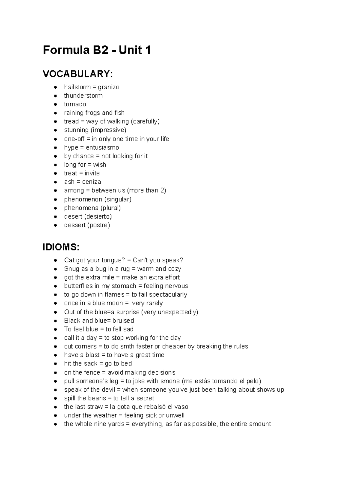 Formula B2 Units 1-3 Vocabulary and Grammar Notes - Studocu
