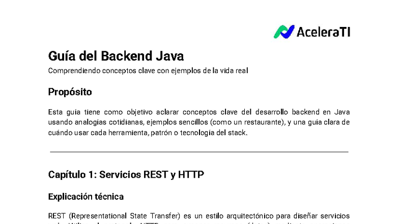 Guía del Backend Java: Conceptos Clave y Ejemplos Prácticos - Studocu