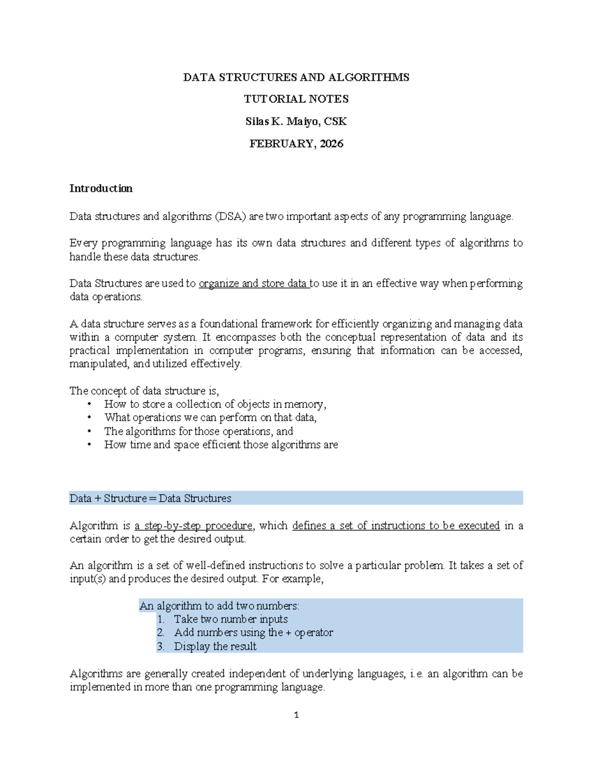 Introduction to Data Structures and Algorithms - CSK Notes - Studocu