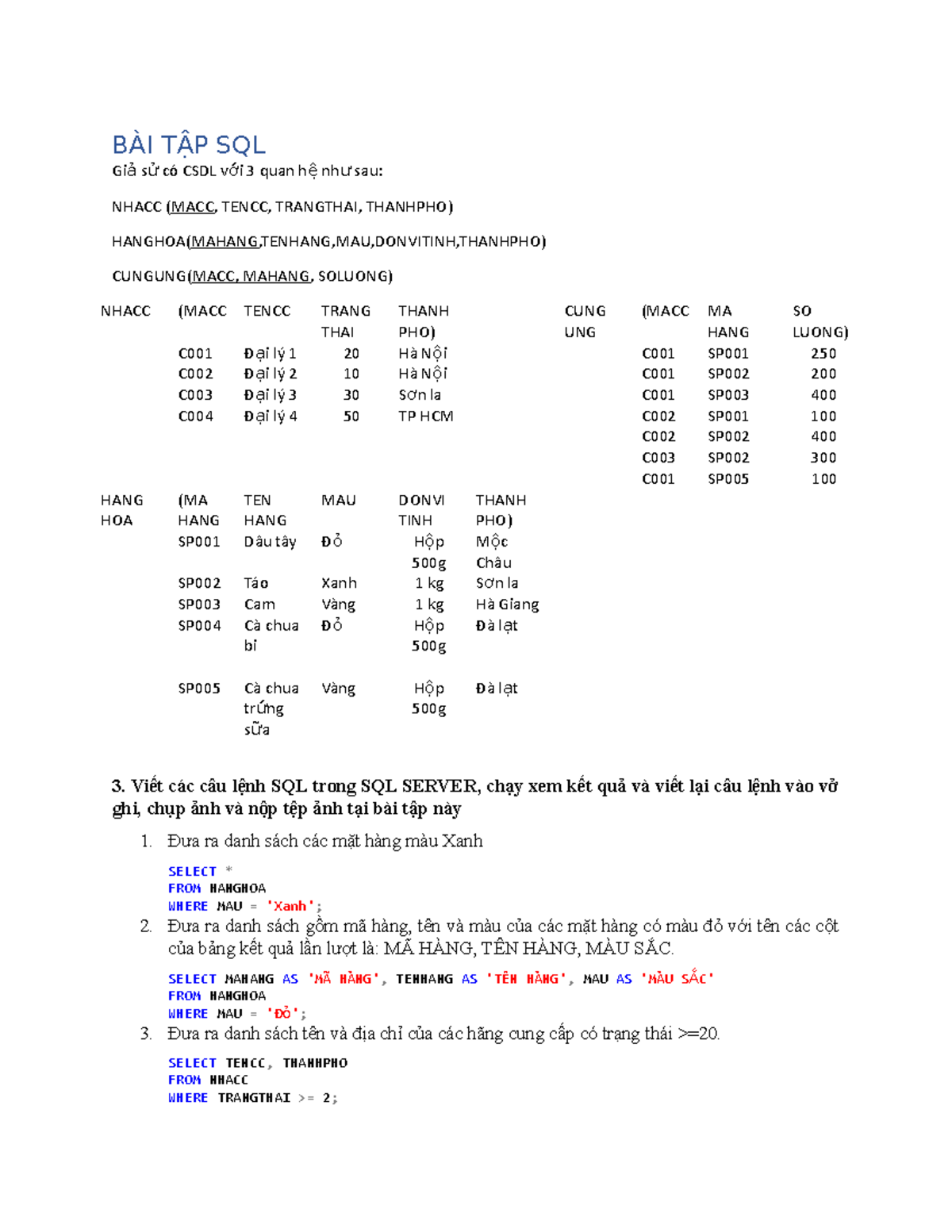 Bài tập SQL- số 1 - BT CSDL - BÀI TẬP SQL Gi ả s ử có CSDL v ới 3 quan ...