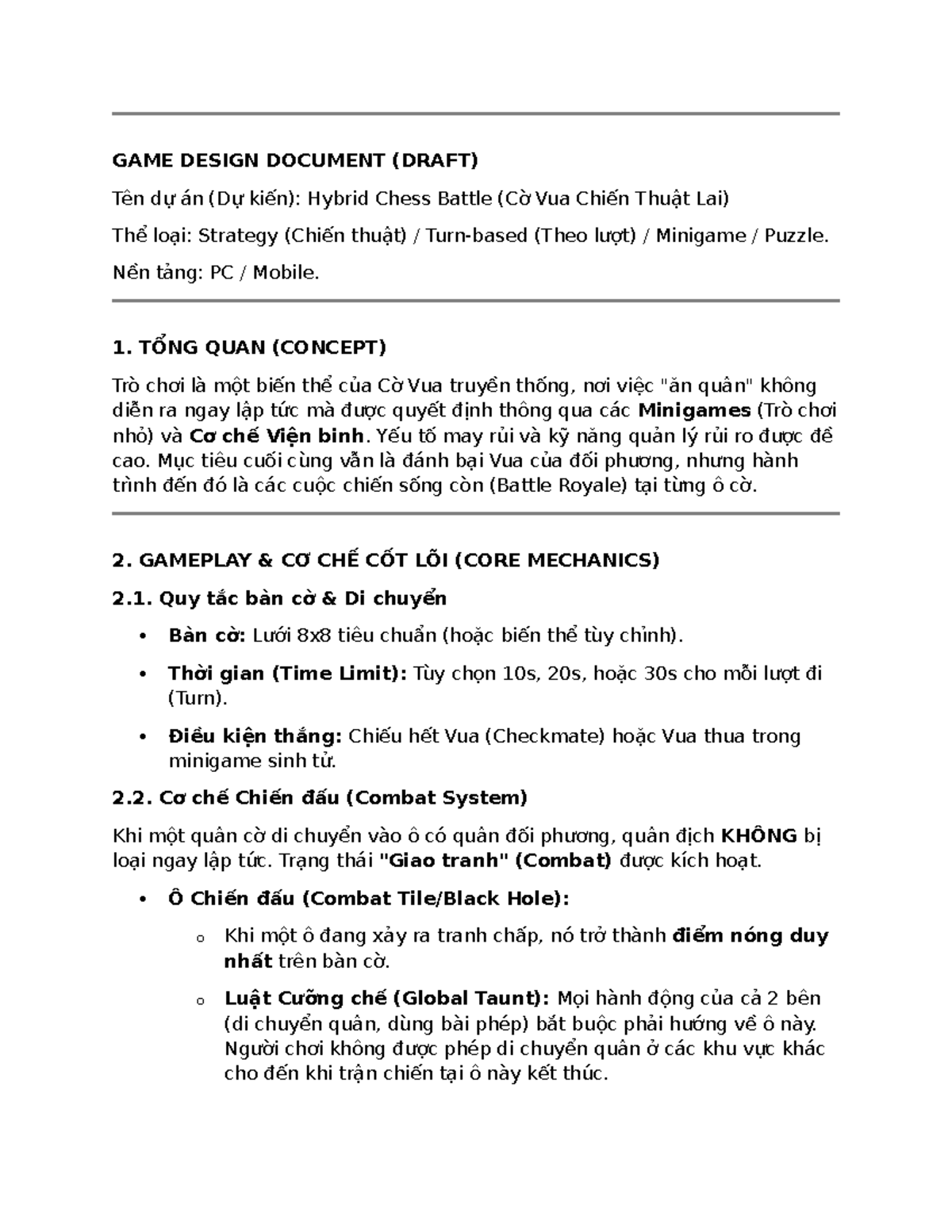 GAME DESIGN DOCUMENT (DRAFT) - Hybrid Chess Battle - Studocu