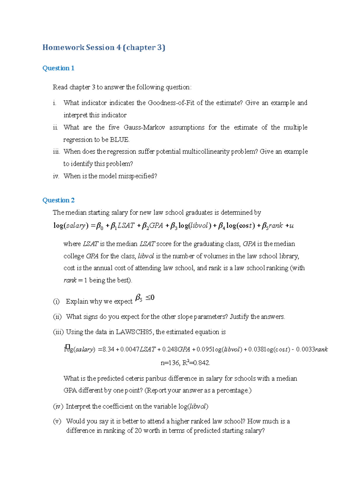 Homework 3 Answers: Understanding Regression Analysis and Model ...