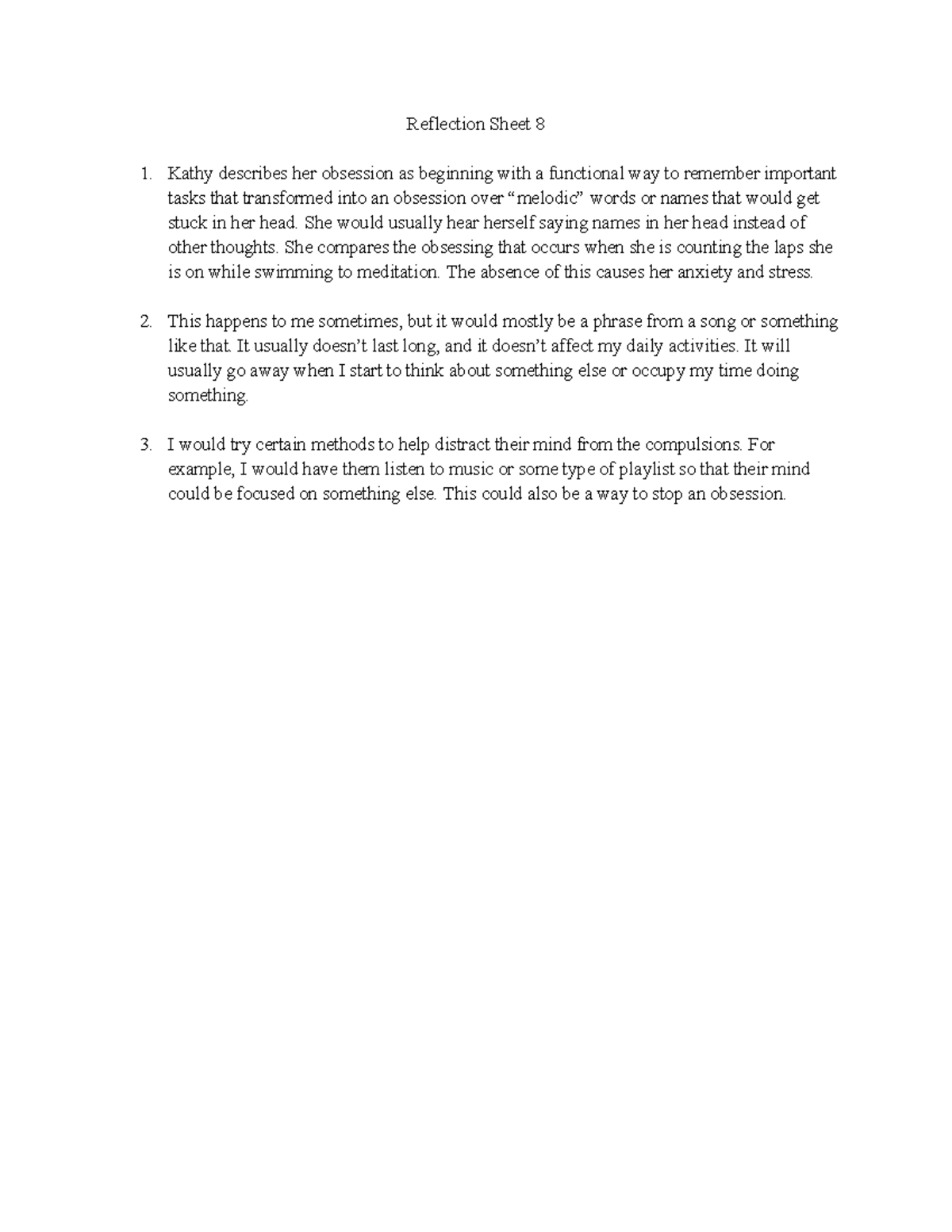 BA Reflection Sheet 8 - assignment - Reflection Sheet 8 Kathy describes ...