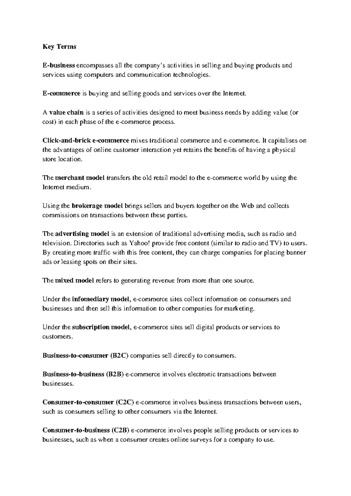 Key Terms E-Business Concepts - Chapter 8 Overview - Studocu