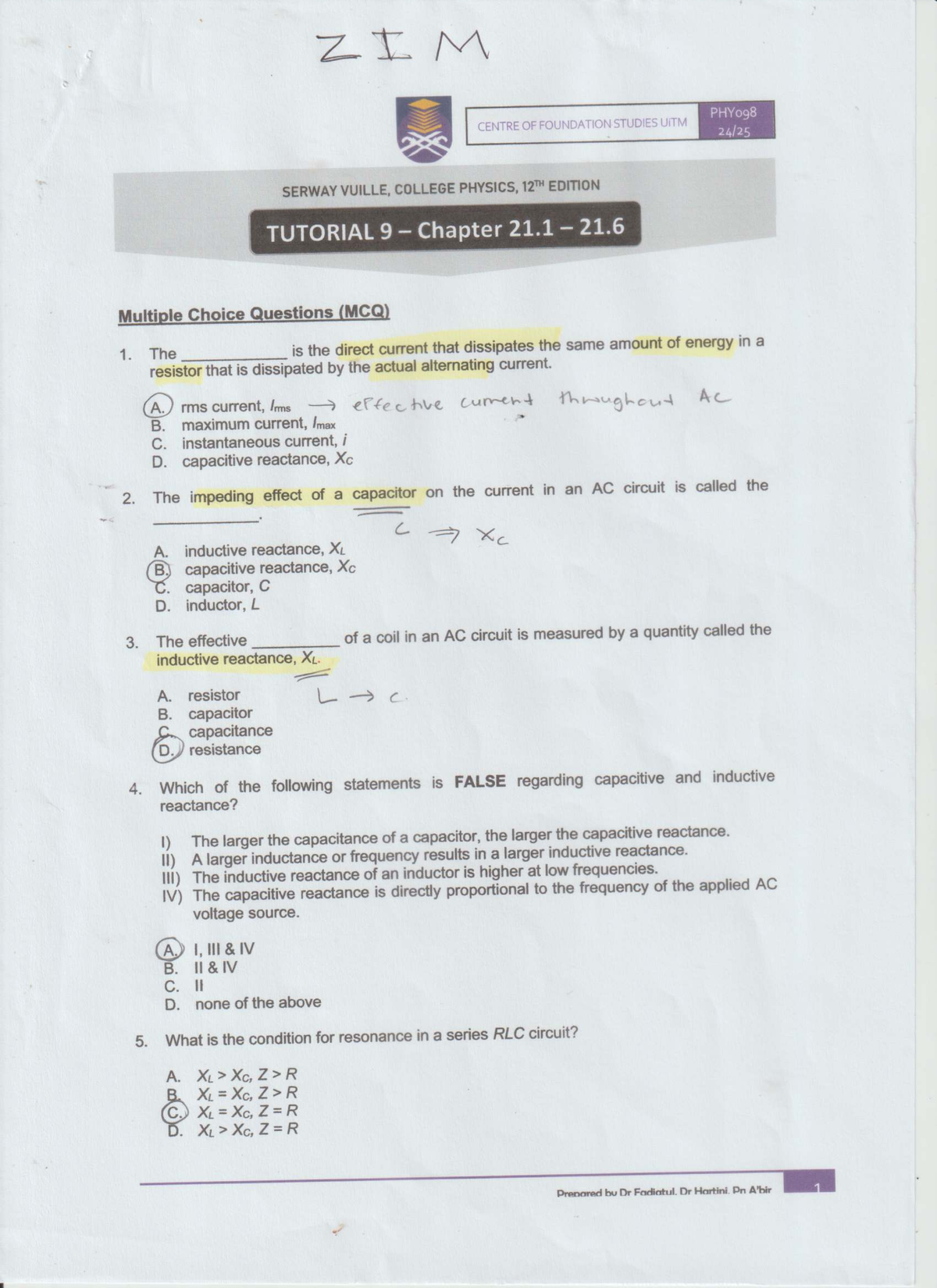 PHY098 Tutorial 9 - Comprehensive Solutions for College Physics - Studocu