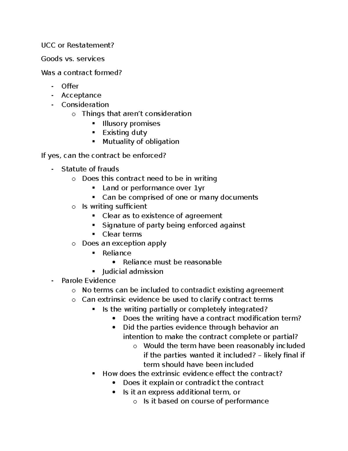 UCC vs. Restatement: Contract Formation & Enforcement Analysis Outline ...