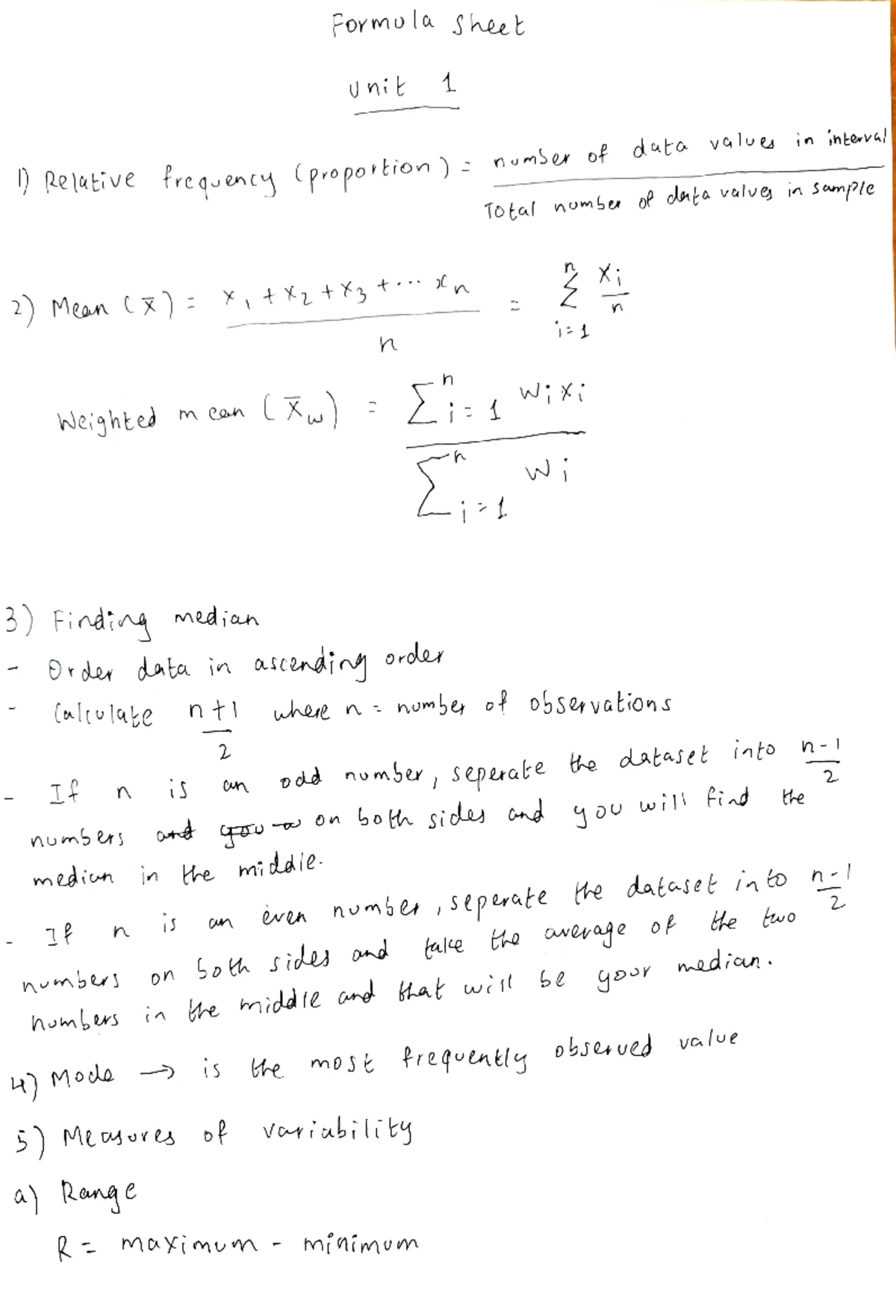 Unit 1 Notes: Introduction to Statistics and Data Analysis - Studocu