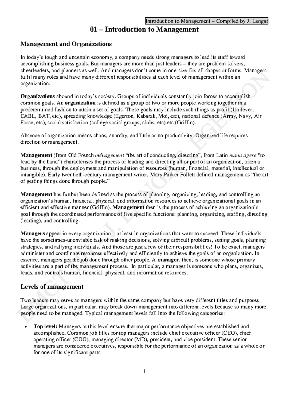 01 Introduction to Management - 01 – Introduction to Management ...