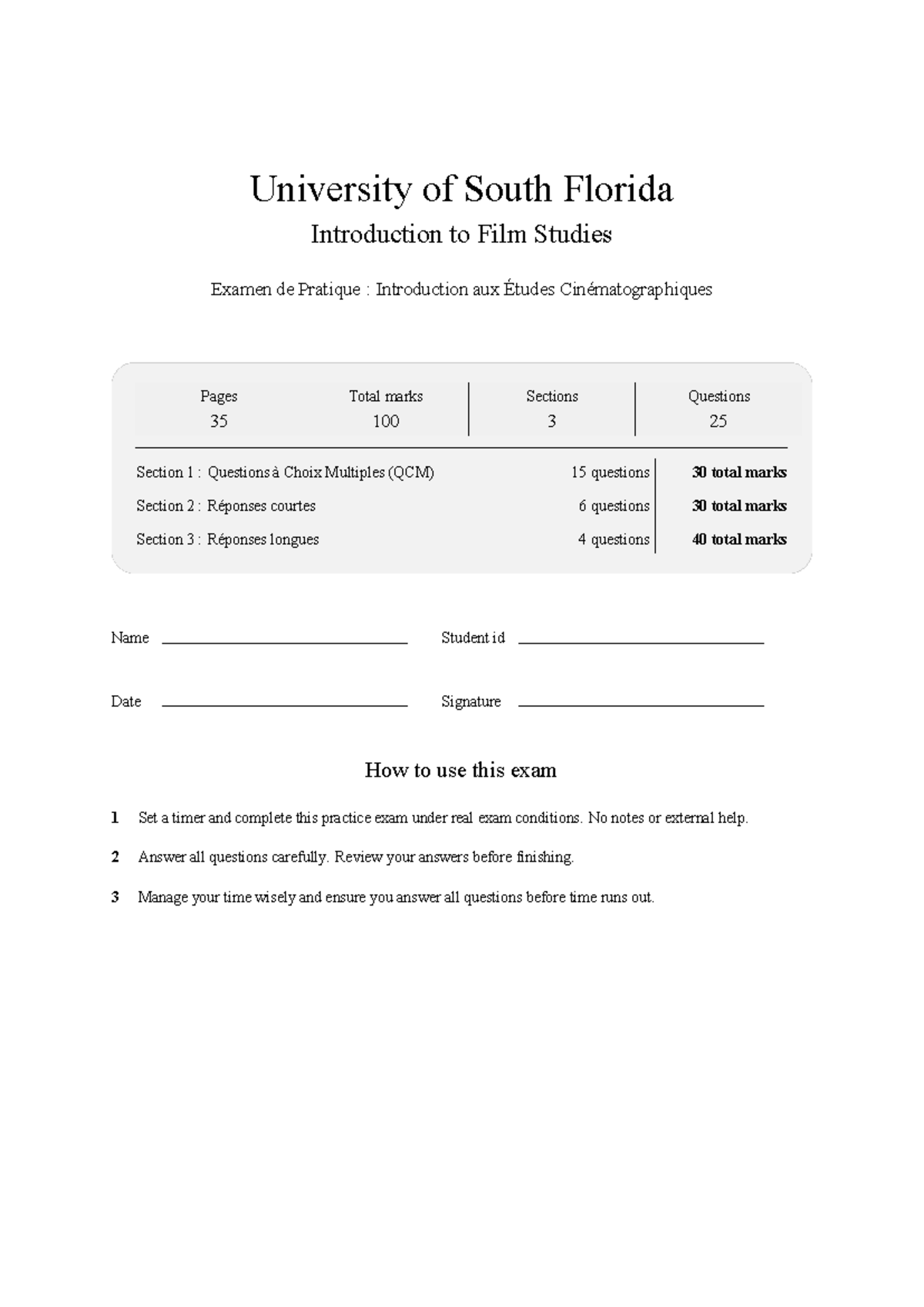 FIL1002 Introduction to Film Studies USF Practice Test 2026 - Studocu
