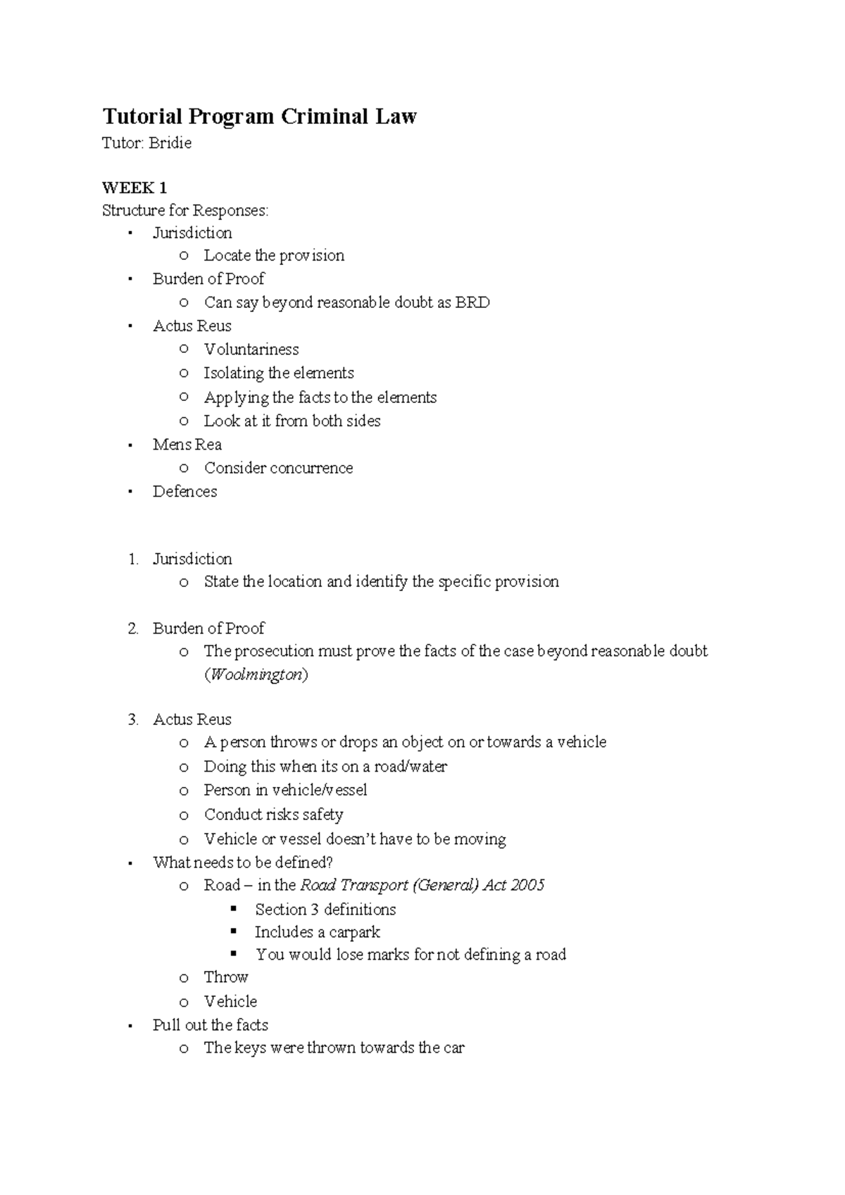 Criminal Law Tutorial Program: Week 1-12 Overview and Key Concepts ...