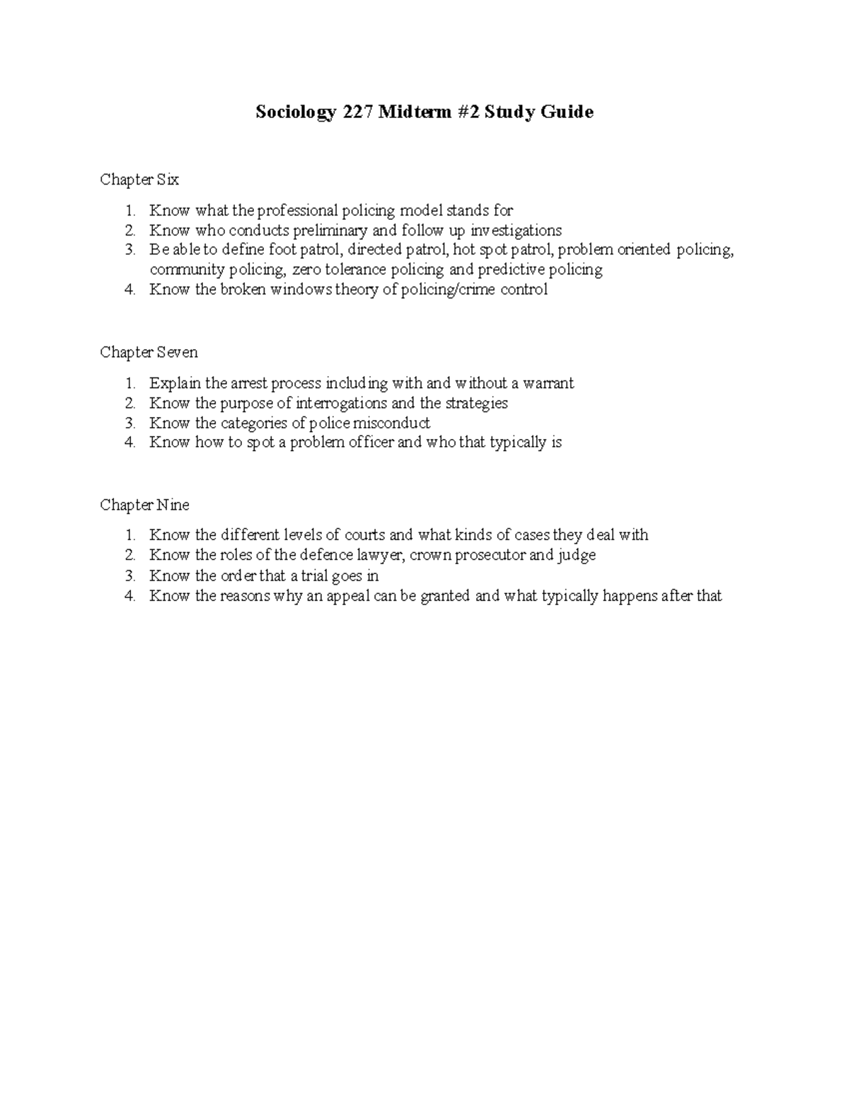 Sociology 227 Midterm Study Guide: Policing & Court Processes - Studocu