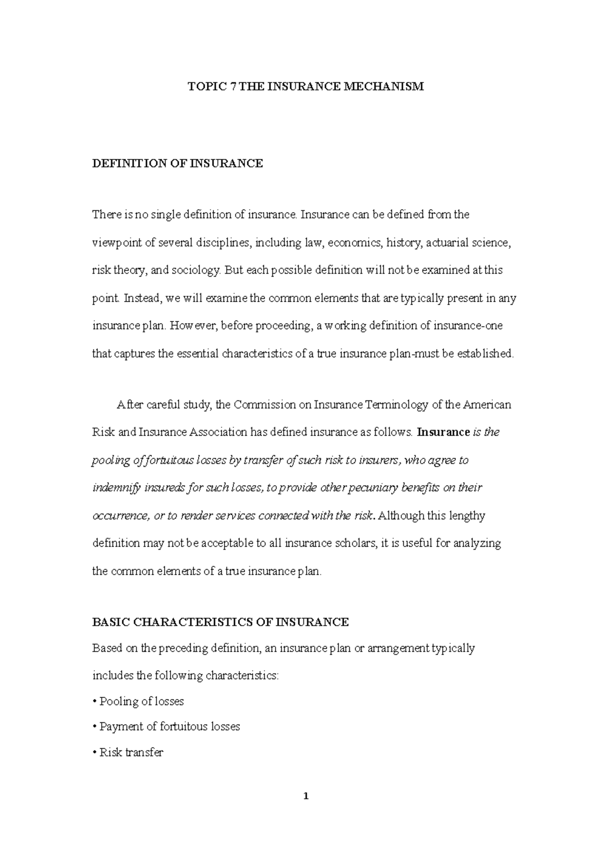 RMI 101: Insurance Mechanism Overview - Tutorial & Lecture Notes ...