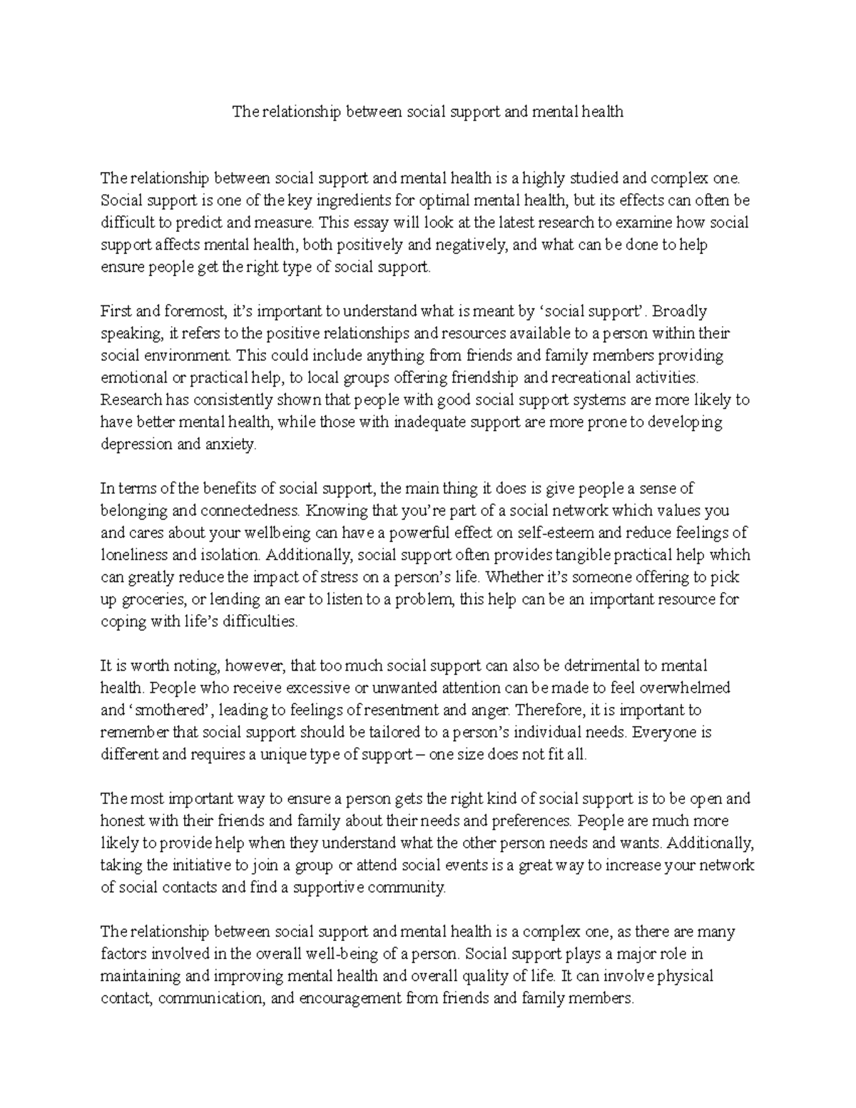 The relationship between social support and mental health - Social ...