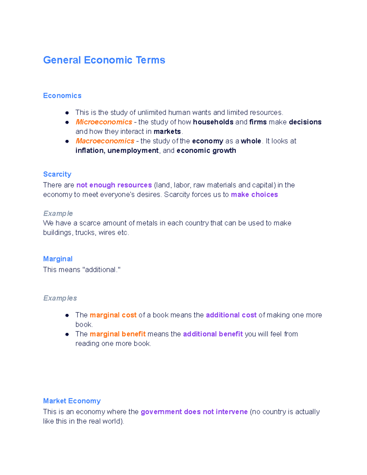 Micro and Macro Notes - General Economic Terms Economics This is the ...