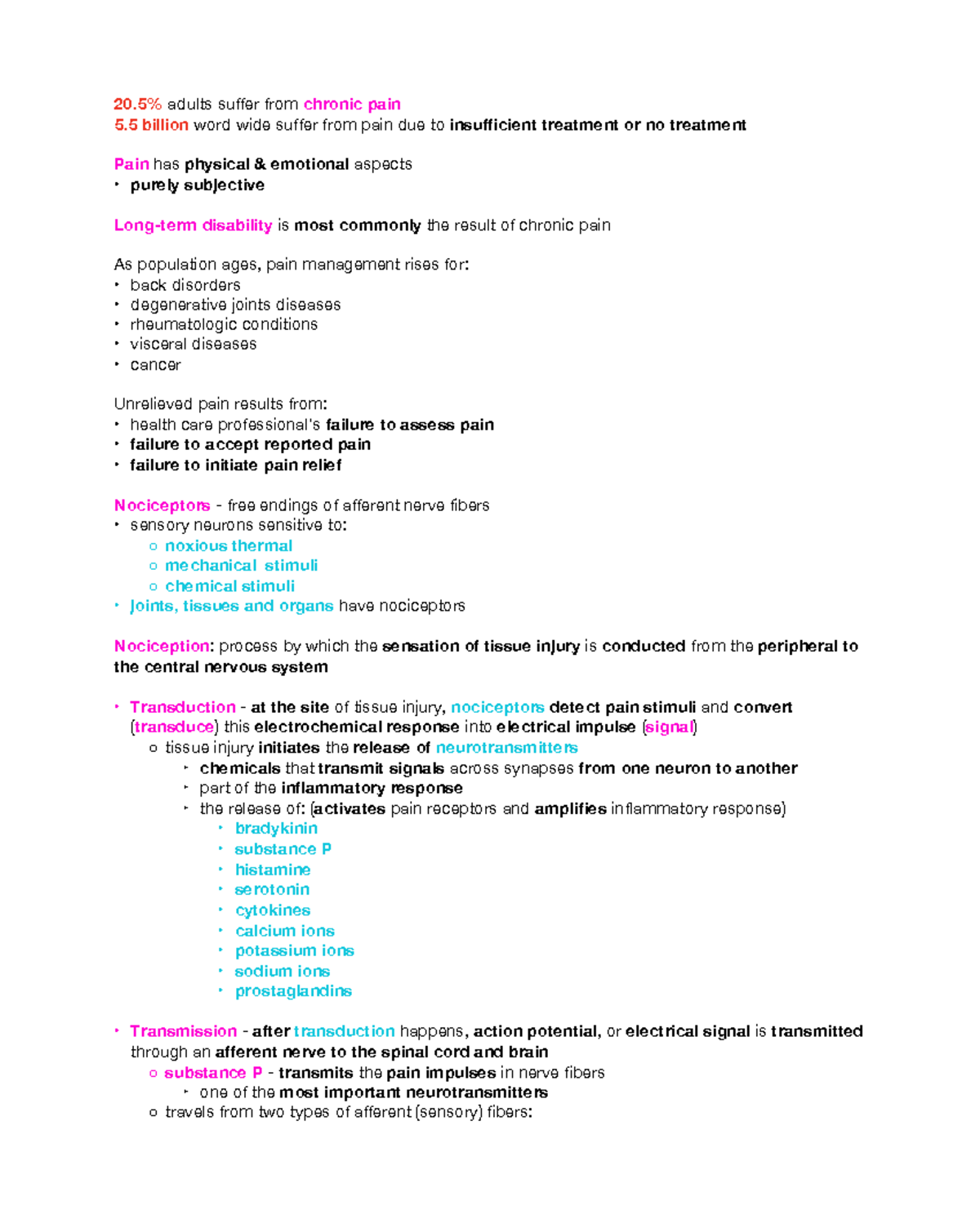 Unit 9 & 10: Comprehensive Pain Management Strategies - Studocu