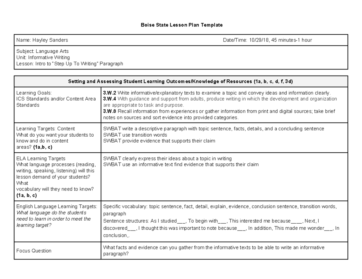 3rd Grade Language Arts Lesson Plan: Informative Writing Introduction ...