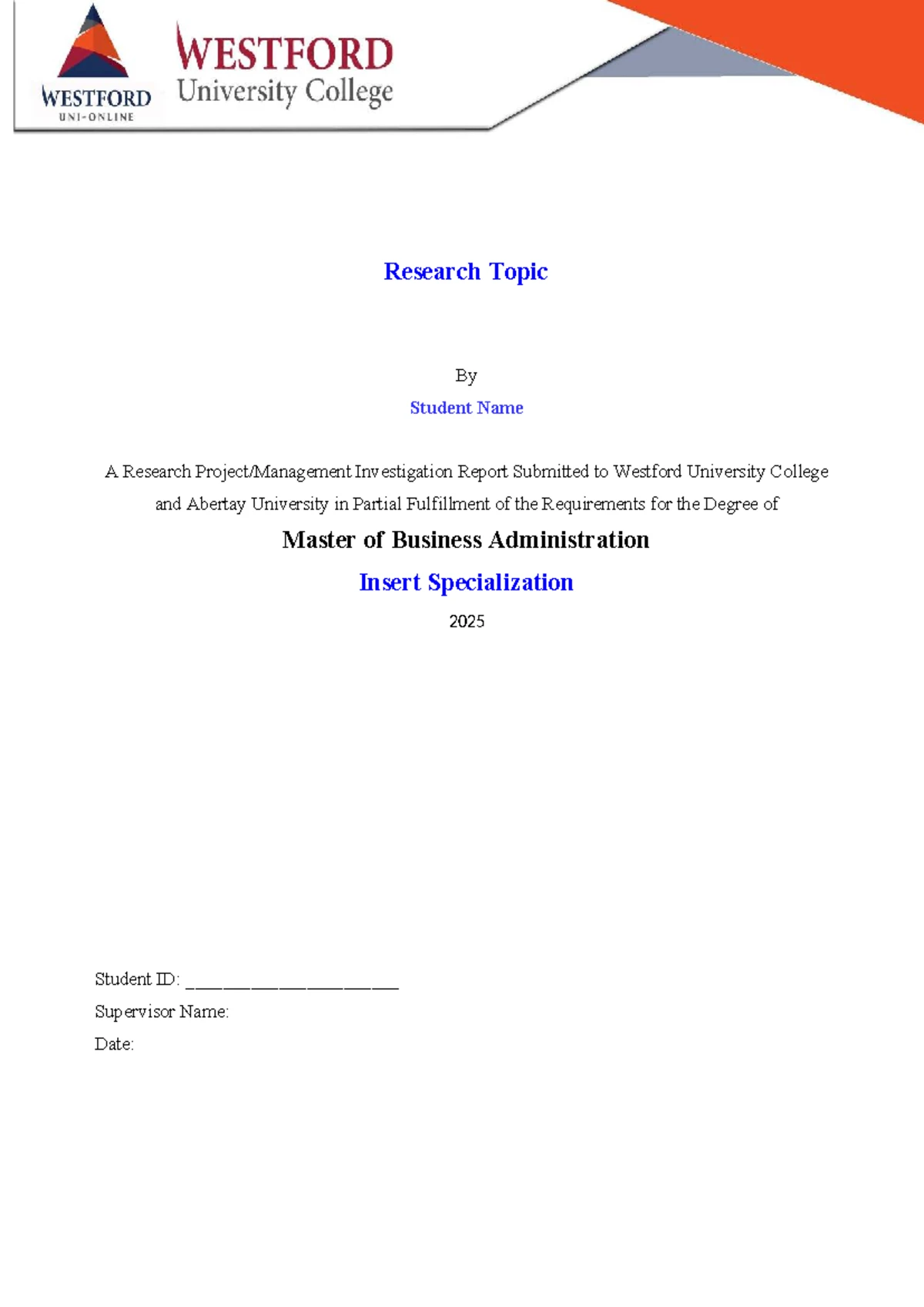 MBA Management Investigation Report Template 2024 - Studocu